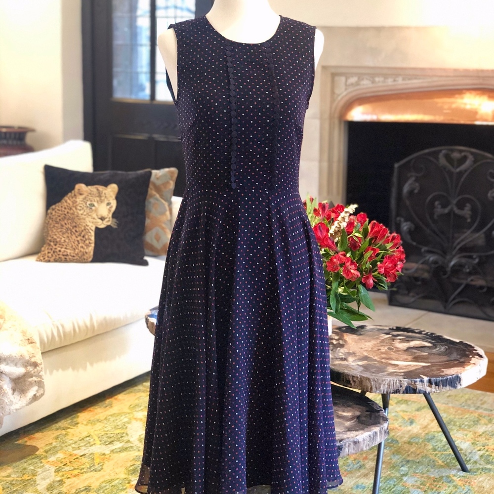 Hobbs London Navy Polka Dot Midi Dress